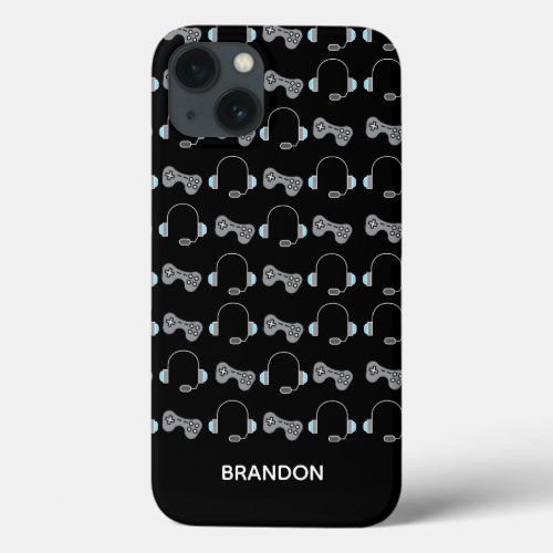 Cool Gamer Personalized Gaming Pattern Black iPhone 13 Case