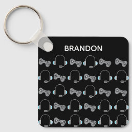 Cool Gamer Personalized Gaming Pattern Black Keychain
