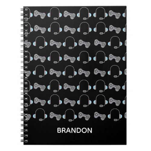 Cool Gamer Personalized Gaming Pattern Black Notebook