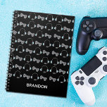 Cool Gamer Personalized Gaming Pattern Black Notebook<br><div class="desc">Awesome custom gaming notebook with a cool video game controller and headphone pattern for a gamer. Personalize with a name in white on the black notebook gift.</div>