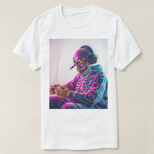 "Cool Gamer Skeleton T-Shirt – Funny Gaming Skull  (Design Front)