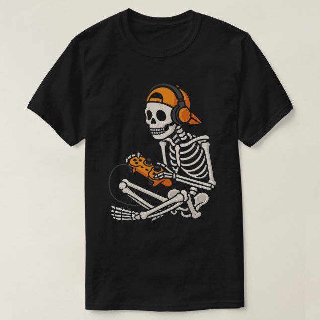 Cool Gamer Skeleton with Headphones – Funny Gaming T-Shirt (Design Front)