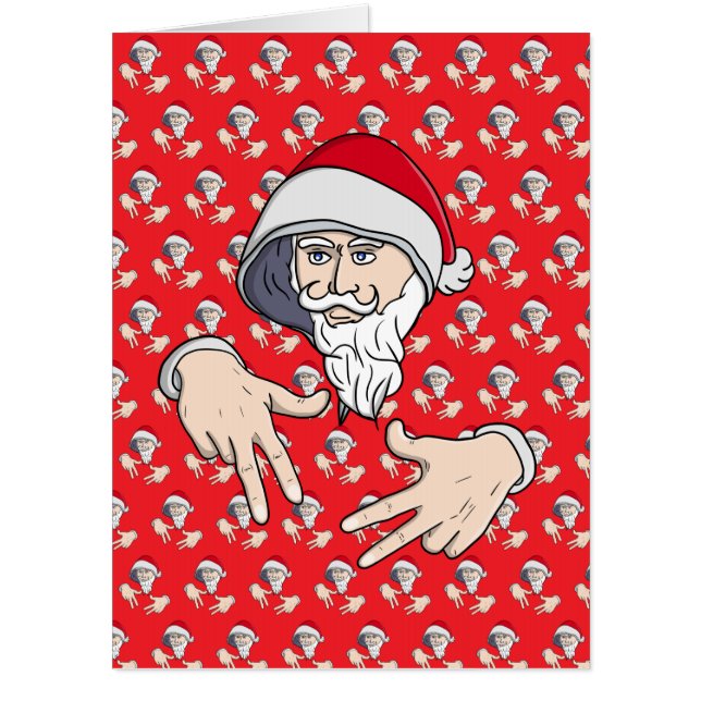 Cool Gangsta Hip Hop Hand Rap Santa Claus Card (Front)