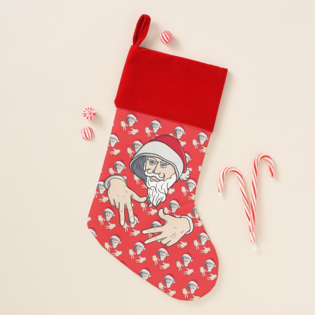 Cool Gangsta Hip Hop Hand Rap Santa Claus Christmas Stocking (Front)