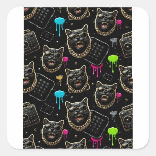 Cool Gangster Cat Neon Graffiti Streetwear Planner Square Sticker