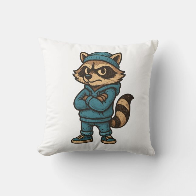 Cool Gangster Raccoon - Urban Streetwear Animal Ho Throw Pillow (Front)
