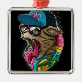 cool gangster rapping cat. metal ornament