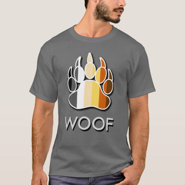 Cool Gay Bear Pride Flag Bear Paw WOOF T-Shirt (Front)