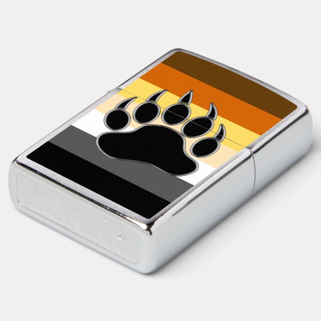 Cool Gay Bears Pride Flag Bear Paw Zippo Lighter (Angled)