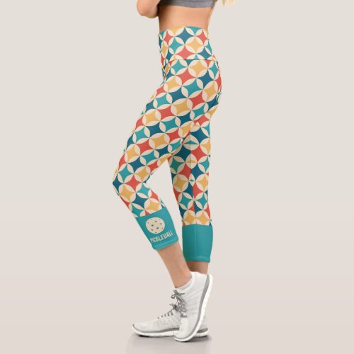 Cool Geometric 70s Retro Custom Pickleball Capri Leggings