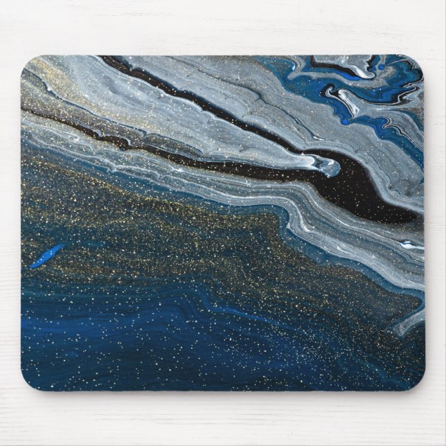 Cool Geometric Blue Stone Marble  Mouse Pad (Front)