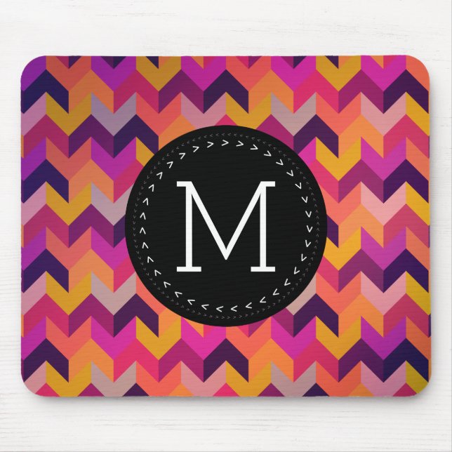 Cool Geometric Chevron Pattern Custom Monogram Mouse Pad (Front)