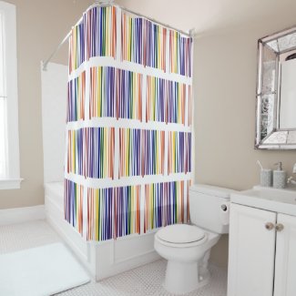 Cool Geometric Double Rainbow Barcodes Shower Curtain