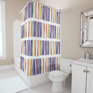 Cool Geometric Double Rainbow Barcodes Shower Curtain