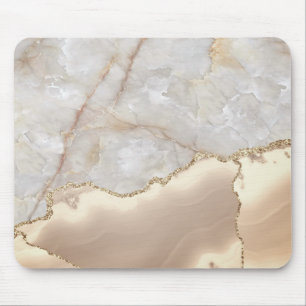 Cool Geometric Gold Cream Marble Mouse Pad