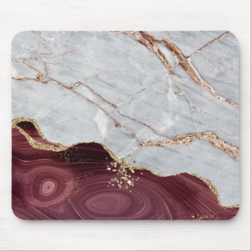 Cool Geometric Gray Gold Burgundy Marble  Mouse Pad