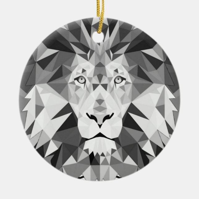 Cool Geometric Lion Head Ceramic Ornament (Front)