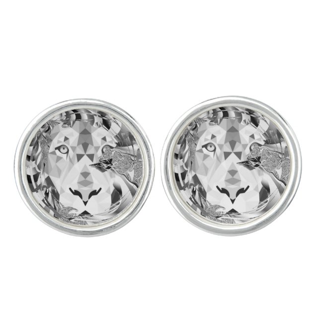 Cool Geometric Lion Head Cufflinks (Front)
