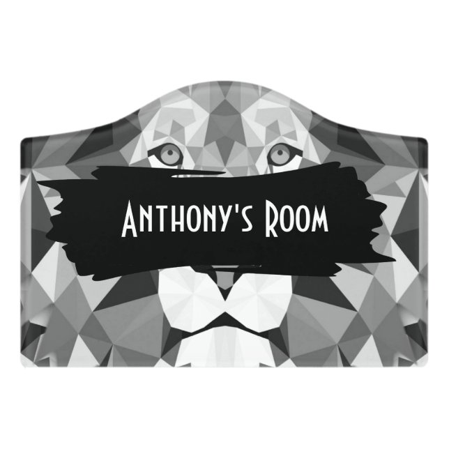 Cool Geometric Lion Head Door Sign (Small Crest Front)