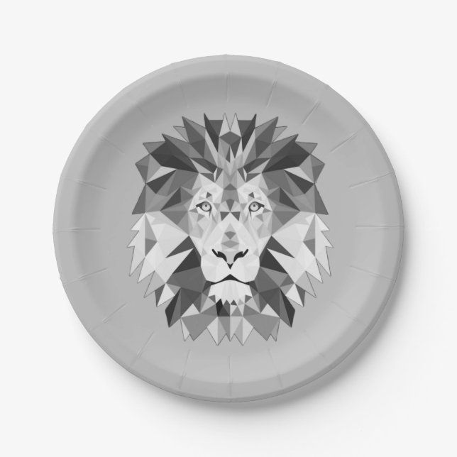 Cool Geometric Lion Head Paper Plates (Front)