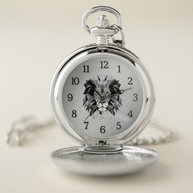 Cool Geometric Lion Head Pocket Watch (Inside)