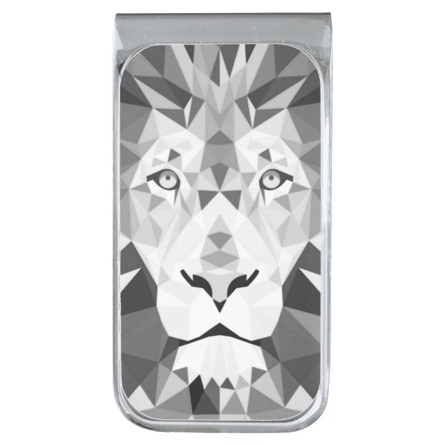 Cool Geometric Lion Head Silver Finish Money Clip (Front Vertical)