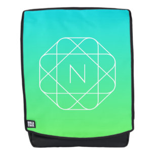 Cool Geometric Monogram Blue & Lime Green Ombre Backpack