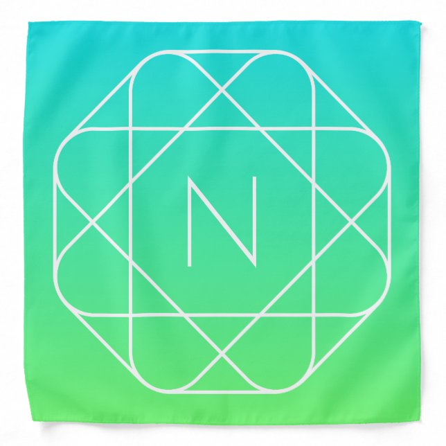 Cool Geometric Monogram | Blue & Lime Green Ombre Bandana (Front)