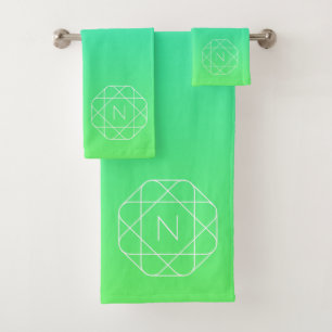 Cool Geometric Monogram Blue & Lime Green Ombre Bath Towel Set