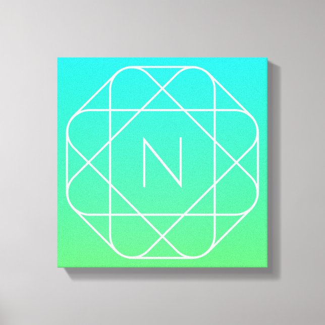 Cool Geometric Monogram | Blue & Lime Green Ombre Canvas Print (Front)
