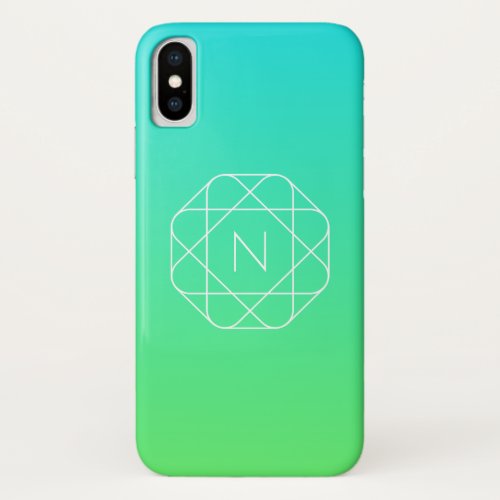 Cool Geometric Monogram  Blue  Lime Green Ombre iPhone X Case