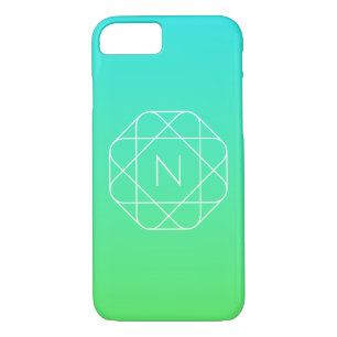 Cool Geometric Monogram Blue & Lime Green Ombre iPhone 8/7 Case