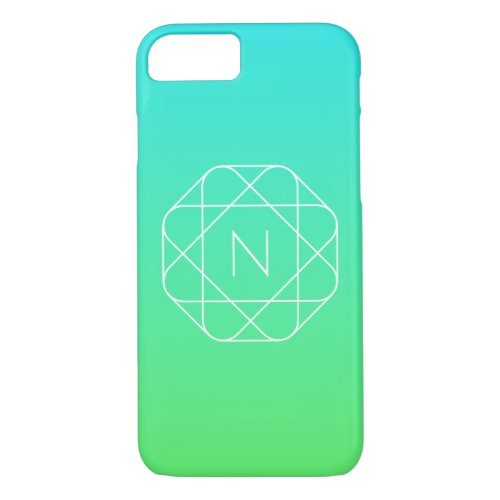 Cool Geometric Monogram  Blue  Lime Green Ombre iPhone 87 Case