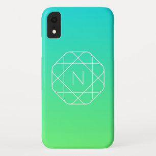 Cool Geometric Monogram Blue & Lime Green Ombre iPhone XR Case