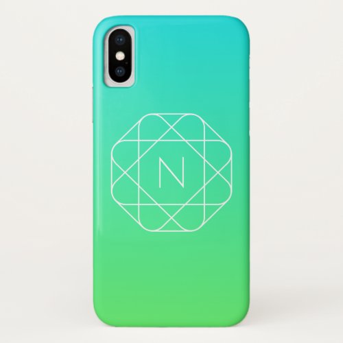 Cool Geometric Monogram  Blue  Lime Green Ombre iPhone XS Case