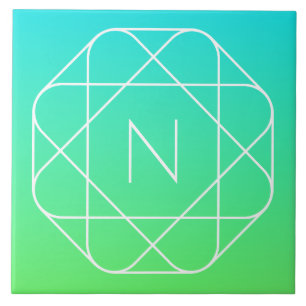 Cool Geometric Monogram Blue & Lime Green Ombre Ceramic Tile