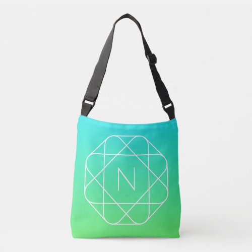 Cool Geometric Monogram  Blue  Lime Green Ombre Crossbody Bag