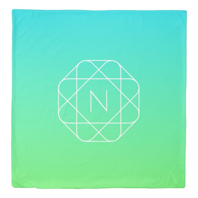 Cool Geometric Monogram | Blue & Lime Green Ombre Duvet Cover (Front)