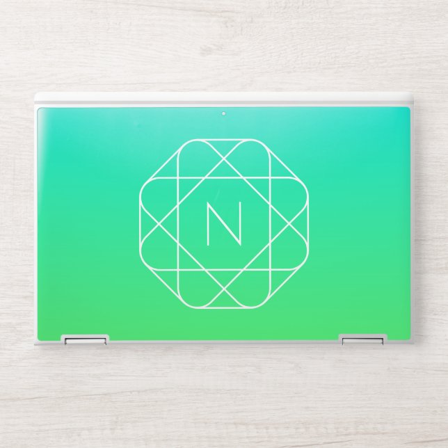 Cool Geometric Monogram | Blue & Lime Green Ombre HP Laptop Skin (Front)