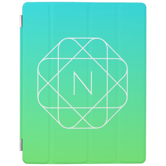 Cool Geometric Monogram | Blue & Lime Green Ombre iPad Smart Cover (Front)