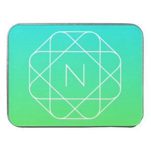 Cool Geometric Monogram Blue & Lime Green Ombre Jigsaw Puzzle