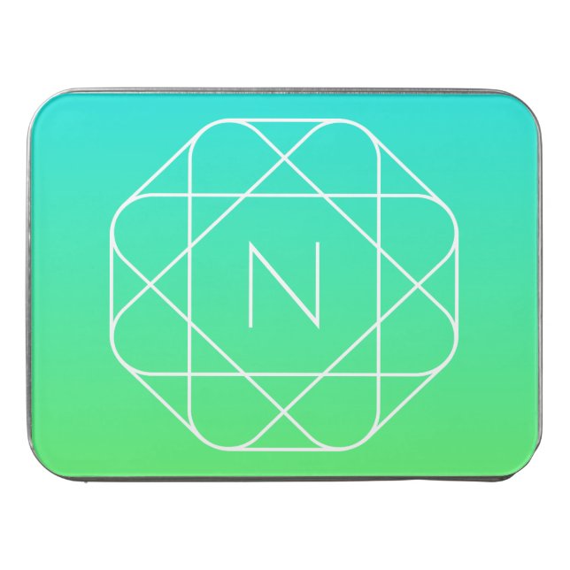 Cool Geometric Monogram | Blue & Lime Green Ombre Jigsaw Puzzle (Case Horizontal)