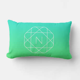 Cool Geometric Monogram Blue & Lime Green Ombre Lumbar Pillow