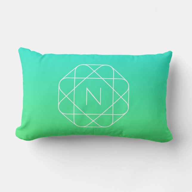 Cool Geometric Monogram | Blue & Lime Green Ombre Lumbar Pillow (Front)