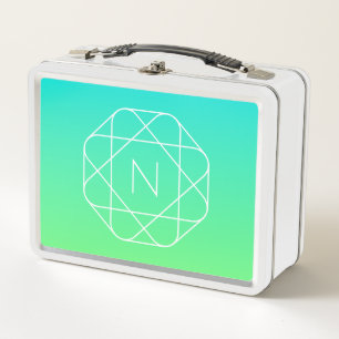 Cool Geometric Monogram Blue & Lime Green Ombre Metal Lunch Box