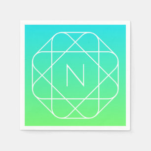 Cool Geometric Monogram Blue & Lime Green Ombre Napkins