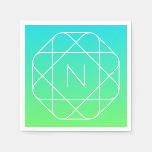 Cool Geometric Monogram  Blue  Lime Green Ombre Napkins