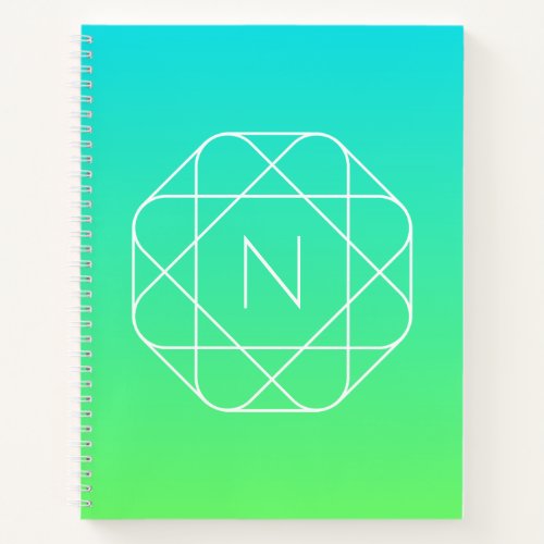 Cool Geometric Monogram  Blue  Lime Green Ombre Notebook