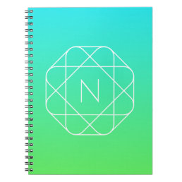 Cool Geometric Monogram | Blue &amp; Lime Green Ombre Notebook