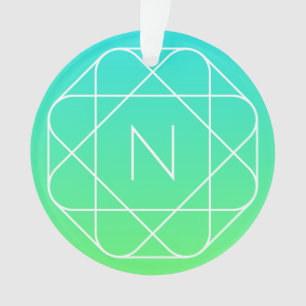 Cool Geometric Monogram Blue & Lime Green Ombre Ornament